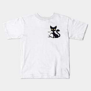 The Cat Shoots From The Slingshot Cat What? Funny Black Cat Kids T-Shirt